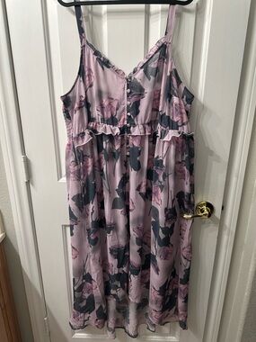 Torrid High Low Tunic Chiffon Light Pink Gray Sleeveless Floral Sheer NWT 1X